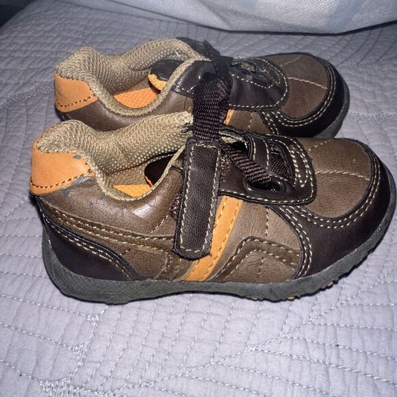 Smart Fit Brown & Orange Toddler Boy Easy‎ On Shoes, Size 5 - Picture 5 of 6